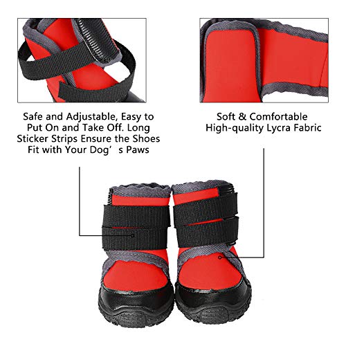 PETLOFT Botas para Perros, 4pcs Antideslizante Botas Perro con Correa de Cierre Adjustable para Perros Pequeños Medianos Grandes, Fácil de Poner Perro Protector Pata (M, Rojo)