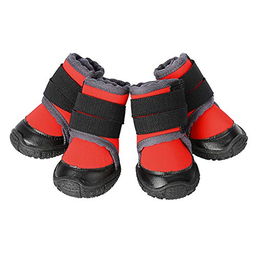 PETLOFT Botas para Perros, 4pcs Antideslizante Botas Perro con Correa de Cierre Adjustable para Perros Pequeños Medianos Grandes, Fácil de Poner Perro Protector Pata (L, Rojo)