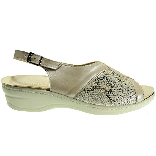 PIE DE Angel 457 Sandalia Comodona Ancho Especial Punta Abierta Licra Elástica Cuña 3,5Cm Plantilla Extraible Mujer Salinas Talla 38