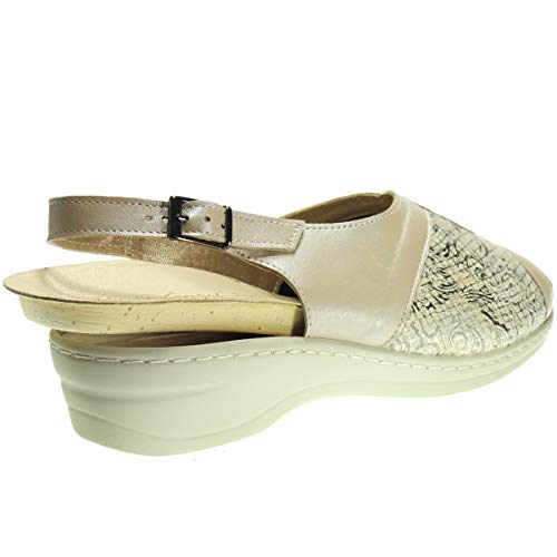 PIE DE Angel 457 Sandalia Comodona Ancho Especial Punta Abierta Licra Elástica Cuña 3,5Cm Plantilla Extraible Mujer Salinas Talla 38