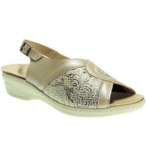 PIE DE Angel 457 Sandalia Comodona Ancho Especial Punta Abierta Licra Elástica Cuña 3,5Cm Plantilla Extraible Mujer Salinas Talla 38