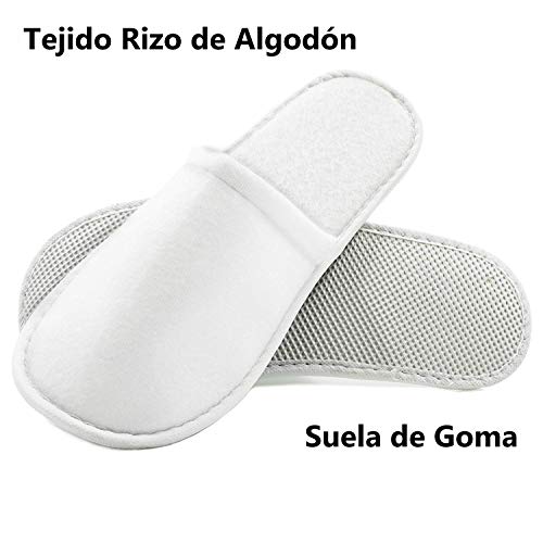 PimPam Factory - Pack de 2 Zapatillas de Rizo de Algodón, Color Blanco | Lavables | Pantuflas para Hotel, SPA, Casa, Viaje | Unisex| Ideal para Invitados y Huéspedes | Fabricado en España