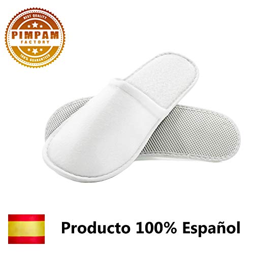 PimPam Factory - Pack de 2 Zapatillas de Rizo de Algodón, Color Blanco | Lavables | Pantuflas para Hotel, SPA, Casa, Viaje | Unisex| Ideal para Invitados y Huéspedes | Fabricado en España