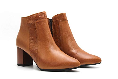 PITILLOS - Botín de piel, tacón ancho, con cremallera, suela de goma, hecho en España, para: Mujer color: CUERO talla:39