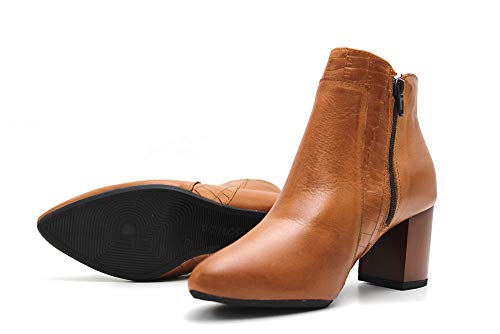 PITILLOS - Botín de piel, tacón ancho, con cremallera, suela de goma, hecho en España, para: Mujer color: CUERO talla:39