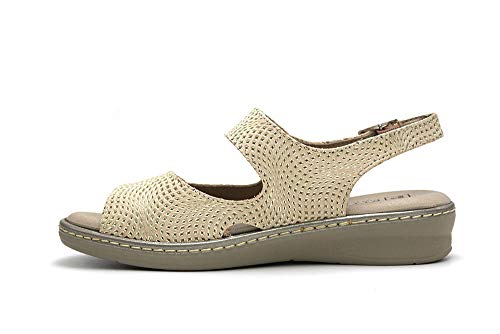 PITILLOS - Sandalias de Piel con Velcro Suela de Goma, Plantilla Extraible, Ancho Especial, para: Mujer Color: Oro Talla:37