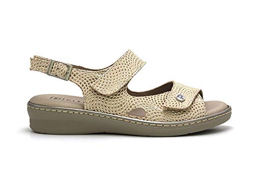 PITILLOS - Sandalias de Piel con Velcro Suela de Goma, Plantilla Extraible, Ancho Especial, para: Mujer Color: Oro Talla:37