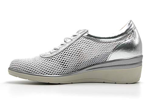 PITILLOS - Zapato Deportivo Casual, Sneakers de cordón elástico, cuña y Plataforma. Fabricado en Piel, para: Mujer Color: Plata Talla:37