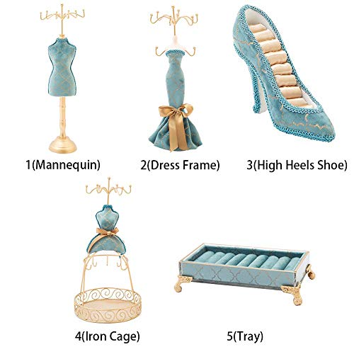 POHOVE Mannequin Joyería con Soporte, Hierro Resina Vestido Soporte Expositor Joyería Percha Collar Anillo Almacenaje Retro Zapato Set con Metal Bandeja para Mujer Niña Novia Regalo