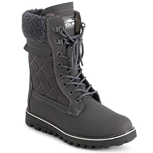 Polar Mujer Espuma De Memoria Bolsillo Exterior Dentro Cremallera Térmica Impermeable Profunda Huella Suela De Goma Botas De Nieve - Gris/Gris Añal - UK3/EU36 - YC0619
