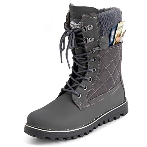 Polar Mujer Espuma De Memoria Bolsillo Exterior Dentro Cremallera Térmica Impermeable Profunda Huella Suela De Goma Botas De Nieve - Gris/Gris Añal - UK3/EU36 - YC0619