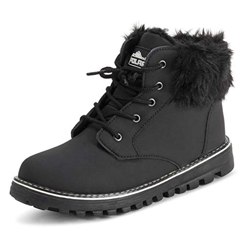 Polar Mujer Espuma De Memoria Motorista Cardy Cuff Botas De Nieve Piel Sintética Forrada Welted Caucho Suela Exterior Térmica Zapatos - Negro - UK8/EU41 - YC0651
