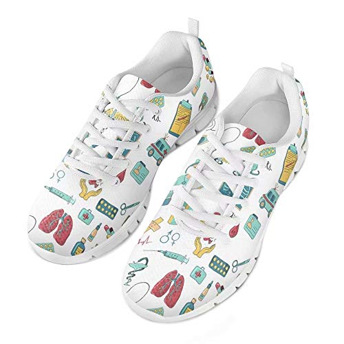 Polero - Zapatillas de enfermera con diseño de historieta y osos, zapatillas deportivas para mujer, para correr, caminar, con cordones talla EU 36-41, color, talla 38 EU