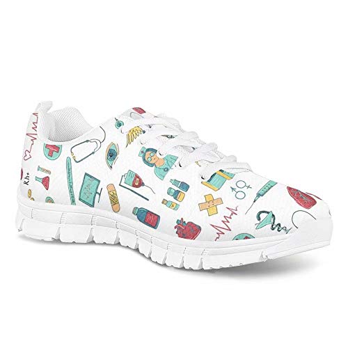 Polero - Zapatillas de enfermera con diseño de historieta y osos, zapatillas deportivas para mujer, para correr, caminar, con cordones talla EU 36-41, color, talla 38 EU