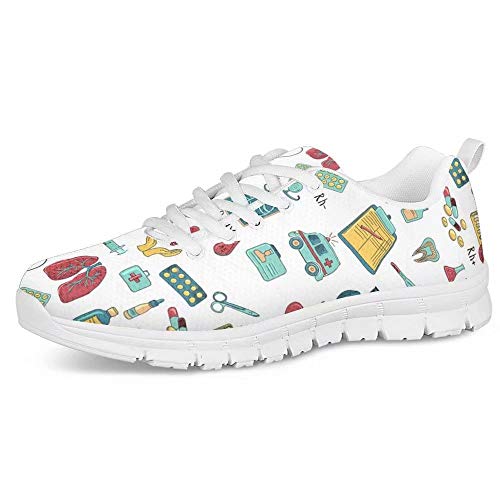 Polero - Zapatillas de enfermera con diseño de historieta y osos, zapatillas deportivas para mujer, para correr, caminar, con cordones talla EU 36-41, color, talla 38 EU