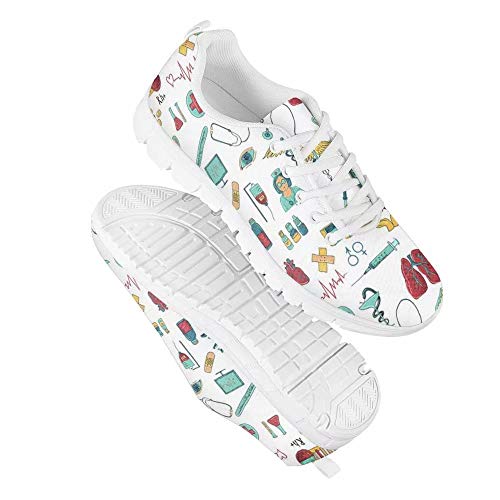 Polero - Zapatillas de enfermera con diseño de historieta y osos, zapatillas deportivas para mujer, para correr, caminar, con cordones talla EU 36-41, color, talla 38 EU