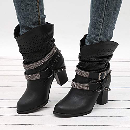 POLP Botas con Hebilla Piel con Plataforma Ante Forrados Cordones 8 Cm Zapatos Moda Otoño Invierno Comodos Botines De Altos Tacón para Mujer Fiesta Black Friday 35-43