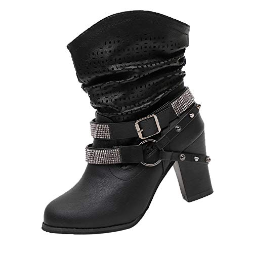 POLP Botas con Hebilla Piel con Plataforma Ante Forrados Cordones 8 Cm Zapatos Moda Otoño Invierno Comodos Botines De Altos Tacón para Mujer Fiesta Black Friday 35-43