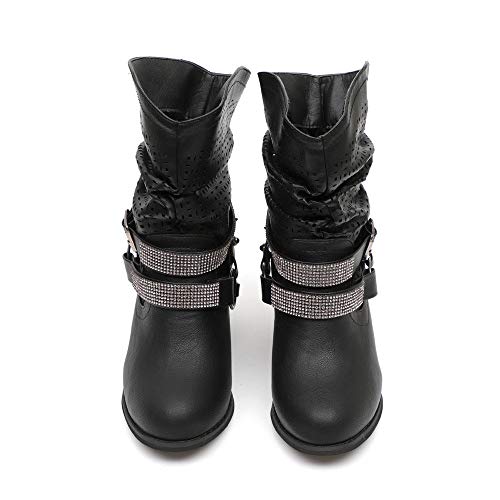 POLP Botas con Hebilla Piel con Plataforma Ante Forrados Cordones 8 Cm Zapatos Moda Otoño Invierno Comodos Botines De Altos Tacón para Mujer Fiesta Black Friday 35-43