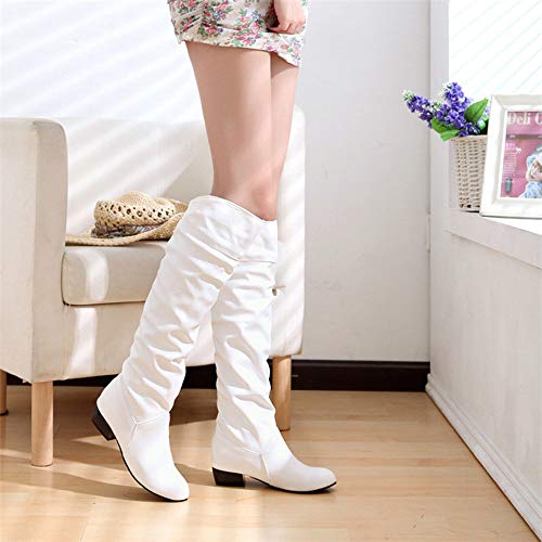 POLP Botas Mujer Invierno Tacones Altos para Vestir Botas Altas Mujer Botas de Cuña Botines de Tacón Mujer Zapatos de Tacon Botas Altas Mujer Rodilla Botas de Caballero Blanco