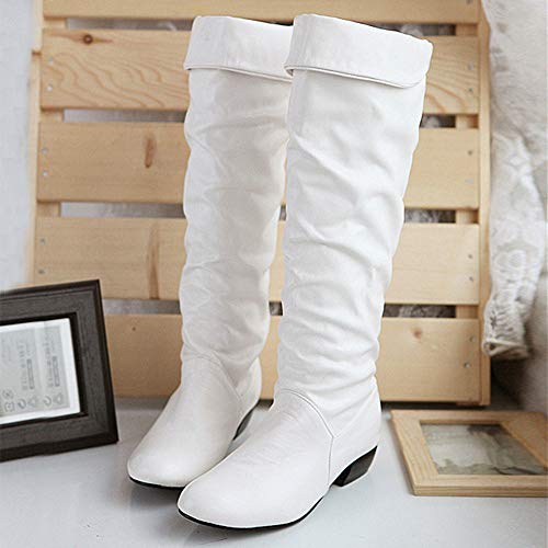 POLP Botas Mujer Invierno Tacones Altos para Vestir Botas Altas Mujer Botas de Cuña Botines de Tacón Mujer Zapatos de Tacon Botas Altas Mujer Rodilla Botas de Caballero Blanco