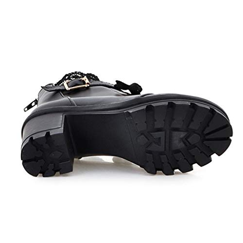 POLP Botines de Tacón Impermeables Mujer Zapatos con Plataforma de tacón Alto con Cordones Botas Cortas Retro Zapatos de Tacón Medio Partido Vestido De Boda con Encaje A la Moda Tacón Grueso