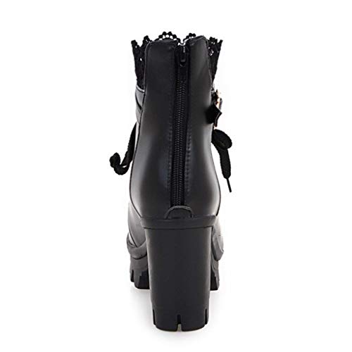 POLP Botines de Tacón Impermeables Mujer Zapatos con Plataforma de tacón Alto con Cordones Botas Cortas Retro Zapatos de Tacón Medio Partido Vestido De Boda con Encaje A la Moda Tacón Grueso