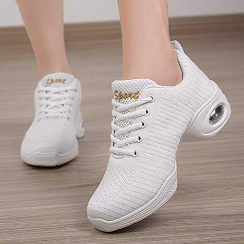 POLP Mujer Zapatos de Baile Jazz Danza Moderna Suave Zapatos de Baile de Transpirable Zapatillas de Deporte Calzado con Cordones Negro Blanco