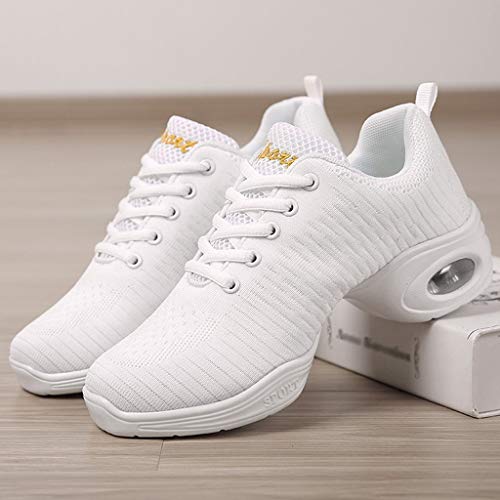 POLP Mujer Zapatos de Baile Jazz Danza Moderna Suave Zapatos de Baile de Transpirable Zapatillas de Deporte Calzado con Cordones Negro Blanco