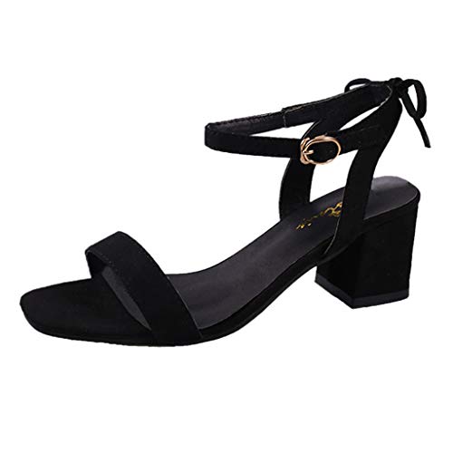 POLP Sandalias de tacón Mujer Zapatos Tacón Bajo Cómodo Cuadrado Heel Shoes Moda Casual para Chica Sólido Hebilla Correa de Tobillo Negro Rosa Caqui 35-40