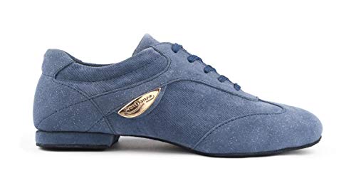 PortDance Zapatos de baile para mujer PD07 Fashion – Material: denim/ante – Color: Azul – Suela: piel áspera – Fabricado en Portugal, color Azul, talla 39 EU