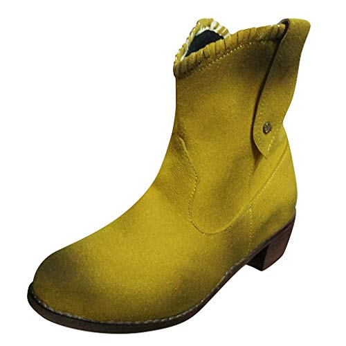 Posional Botas Chelsea para Mujer, Tobillo Casual Calzado Terciopelo Botas de Ladies Botines Lindos de Planas Bajas Cuñas Color Sólido Plataforma Romana Tacones Altos a la Rodilla