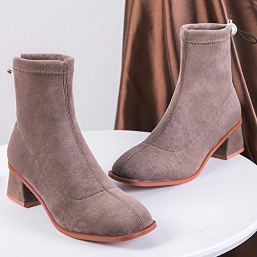 Posional Botas Cortas para Las Mujeres Planas, Zapatos De Punta Redonda Botines Planos OtoñO Invierno Hebilla La Correa Gamuza Color SóLido Boots Damas Moda Tobillo SóLido Solos Cortas