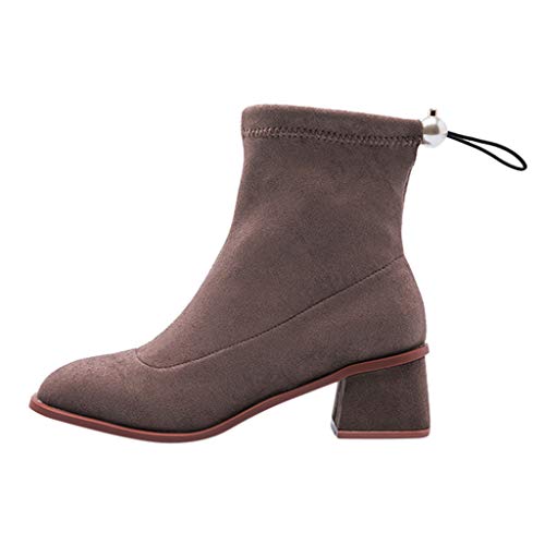 Posional Botas Cortas para Las Mujeres Planas, Zapatos De Punta Redonda Botines Planos OtoñO Invierno Hebilla La Correa Gamuza Color SóLido Boots Damas Moda Tobillo SóLido Solos Cortas