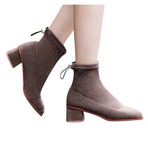 Posional Botas Cortas para Las Mujeres Planas, Zapatos De Punta Redonda Botines Planos OtoñO Invierno Hebilla La Correa Gamuza Color SóLido Boots Damas Moda Tobillo SóLido Solos Cortas