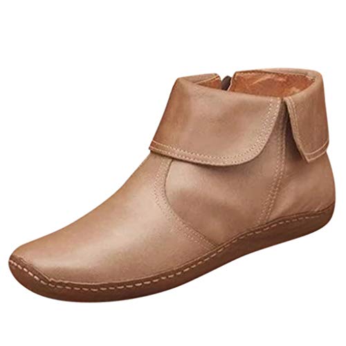 Posional Botas Retro Mujer Navidad Vintage Zapatos Planos de Cuero con Cremallera y Punta Redonda para Ladies Botas Nuevas con Soporte de Arco Piel Impermeable de la Nieve del Invierno