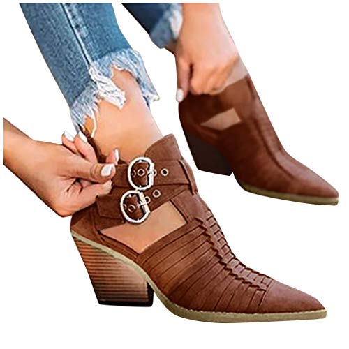 Posional Botas Retro Mujer Remaches de Punta Redonda con Borlas para Ladies Zapatos Casuales Botines de Moda de Tacón Bajo Occidental Efecto Arrugado Invierno Antideslizante Zapatos De Cuero