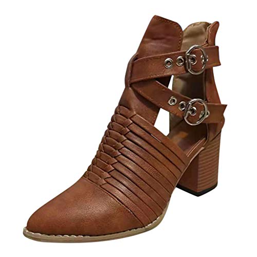 Posional Botas Retro Mujer Remaches de Punta Redonda con Borlas para Ladies Zapatos Casuales Botines de Moda de Tacón Bajo Occidental Efecto Arrugado Invierno Antideslizante Zapatos De Cuero