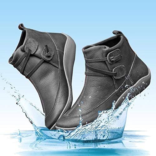 Posional del Zapato - Botines de Tobillo Cuero Vintage para Muejr Botas Impermeables Planos Invierno con Punta Redonda Zapatos de Jovencita Cuña Tacón Brogue Waterproof Boots