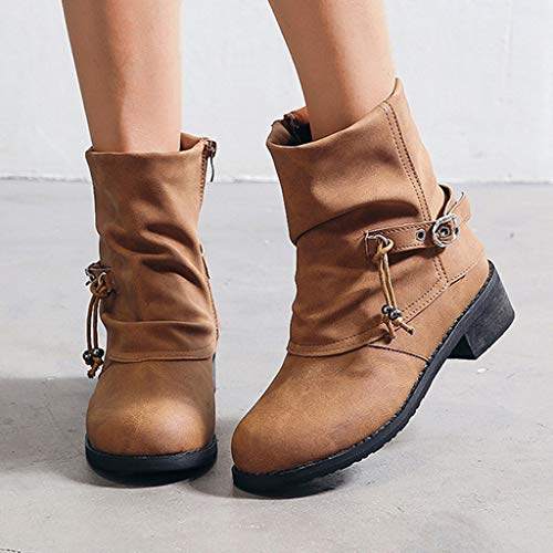 Posional Zapatos de Mujer Pisos Cuero Moda Botines Punta Redonda Hebilla Tacón Bajo Huecos Cortos con Cremallera Lateral Borla Personalizada Antigua Casuales Botines Combate