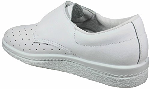 Postigo 1 -Zapato Sanitario Anatómico Velcro Piel Unisex (38 EU, Blanco)