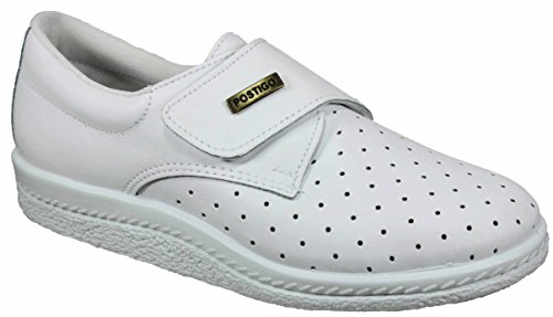 Postigo 1 -Zapato Sanitario Anatómico Velcro Piel Unisex (38 EU, Blanco)