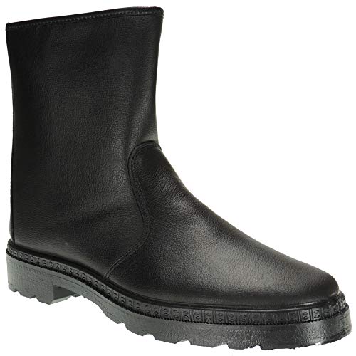 POSTIGO 40 Bota Alta Piel Media Caña Campo Cremallera Trabajo Labores Agrícolas Piso Goma Inyectada Montaña Hombre Cremallera Impermeable Forro Lana Negro Talla 44