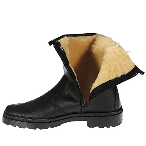 POSTIGO 40 Bota Alta Piel Media Caña Campo Cremallera Trabajo Labores Agrícolas Piso Goma Inyectada Montaña Hombre Cremallera Impermeable Forro Lana Negro Talla 44