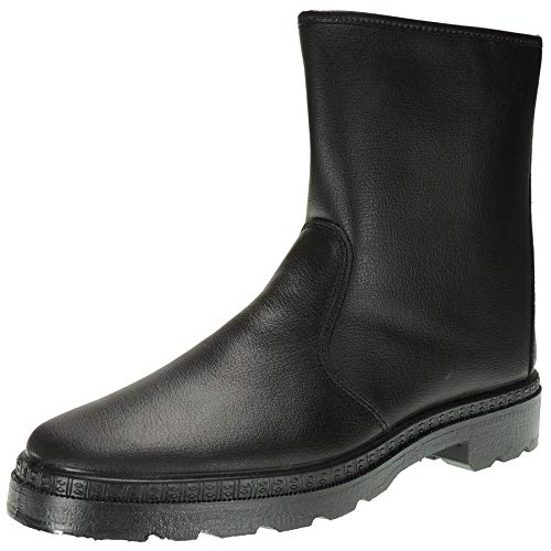 POSTIGO 40 Bota Alta Piel Media Caña Campo Cremallera Trabajo Labores Agrícolas Piso Goma Inyectada Montaña Hombre Cremallera Impermeable Forro Lana Negro Talla 44