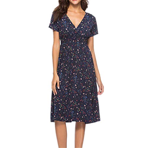 Primavera y Verano Nueva Falda de Playa de Gasa Vestido de Manga Corta con Cuello en V Estampado