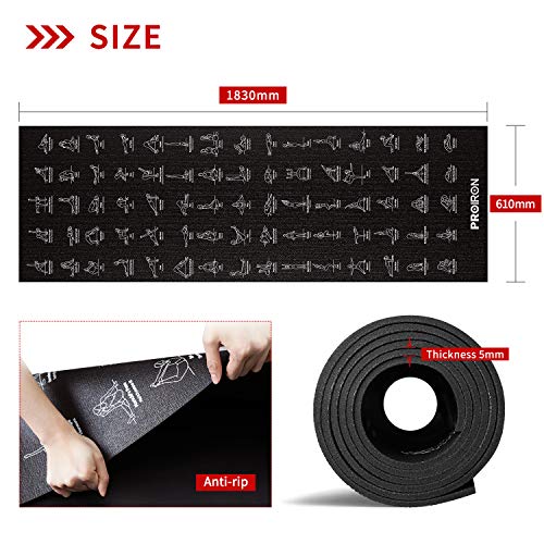 PROIRON Esterilla de Yoga ilustrada, 183 x 61 x0,5 cm, Colchoneta de Gimnasia Antideslizante con Correa de Transporte para Deportes, Pilates, Hogar y Gimnasio