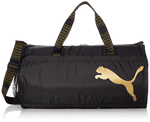 PUMA AT ESS Barrel Bag Bolsa Deporte, Women's, Black-Metallic Gold, OSFA