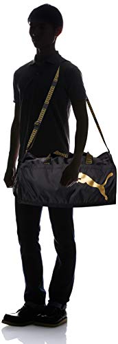 PUMA AT ESS Barrel Bag Bolsa Deporte, Women's, Black-Metallic Gold, OSFA