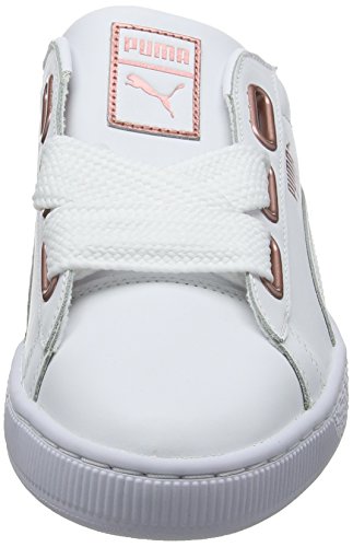 Puma Basket Heart Leather, Zapatillas Mujer, Blanco White-Rose Gold, 39 EU